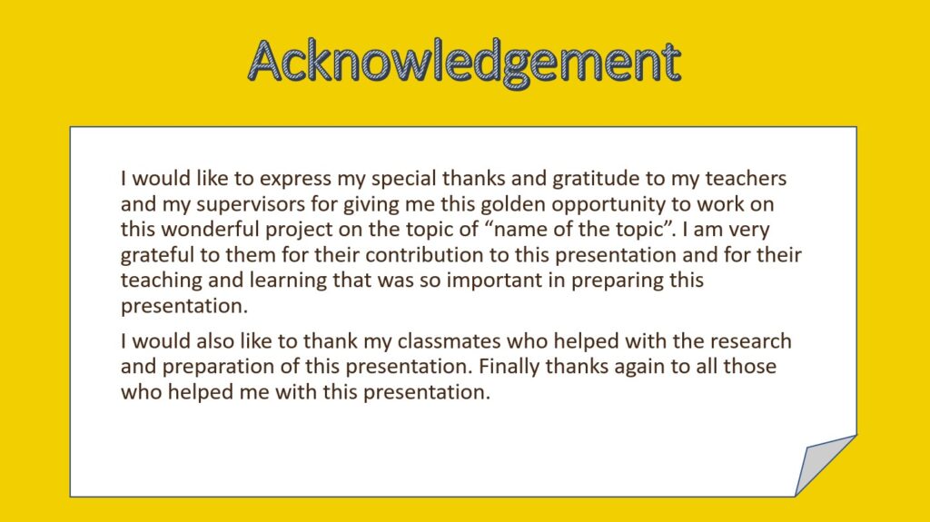 Acknowledgement Sample for Presentation