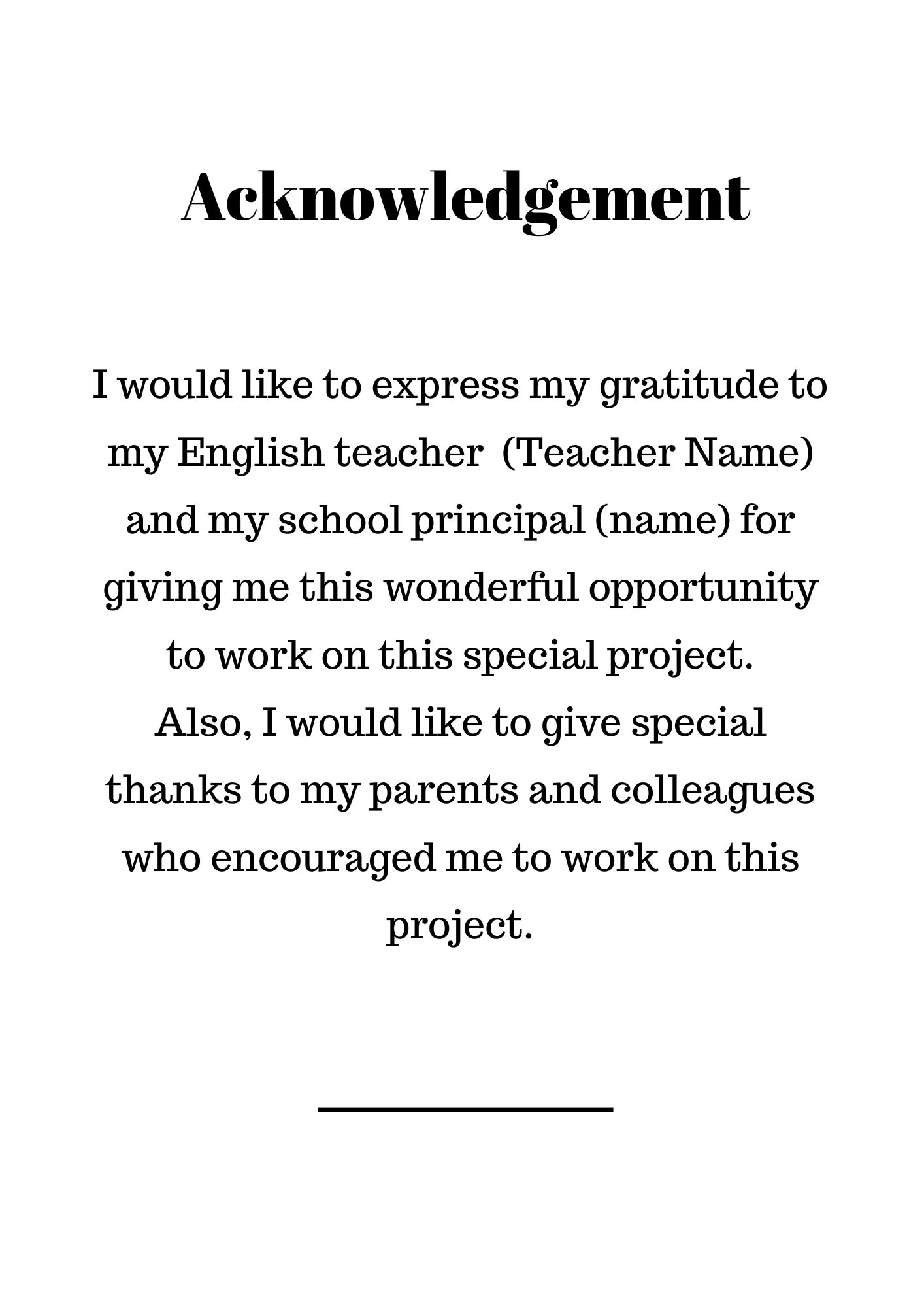 acknowledgement for english assignment