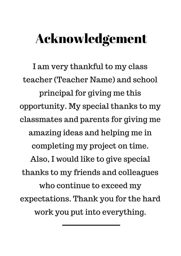 Acknowledgement For English Project Sample 3